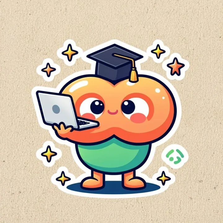 The resident infinity — an infinity symbol with eyes, a graduation cap and a laptop, drawn in-house